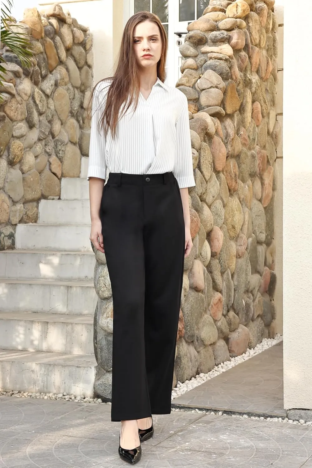 Women's Dress Pants Work High Waisted Trousers Business Casual Straight Leg Slacks 30"