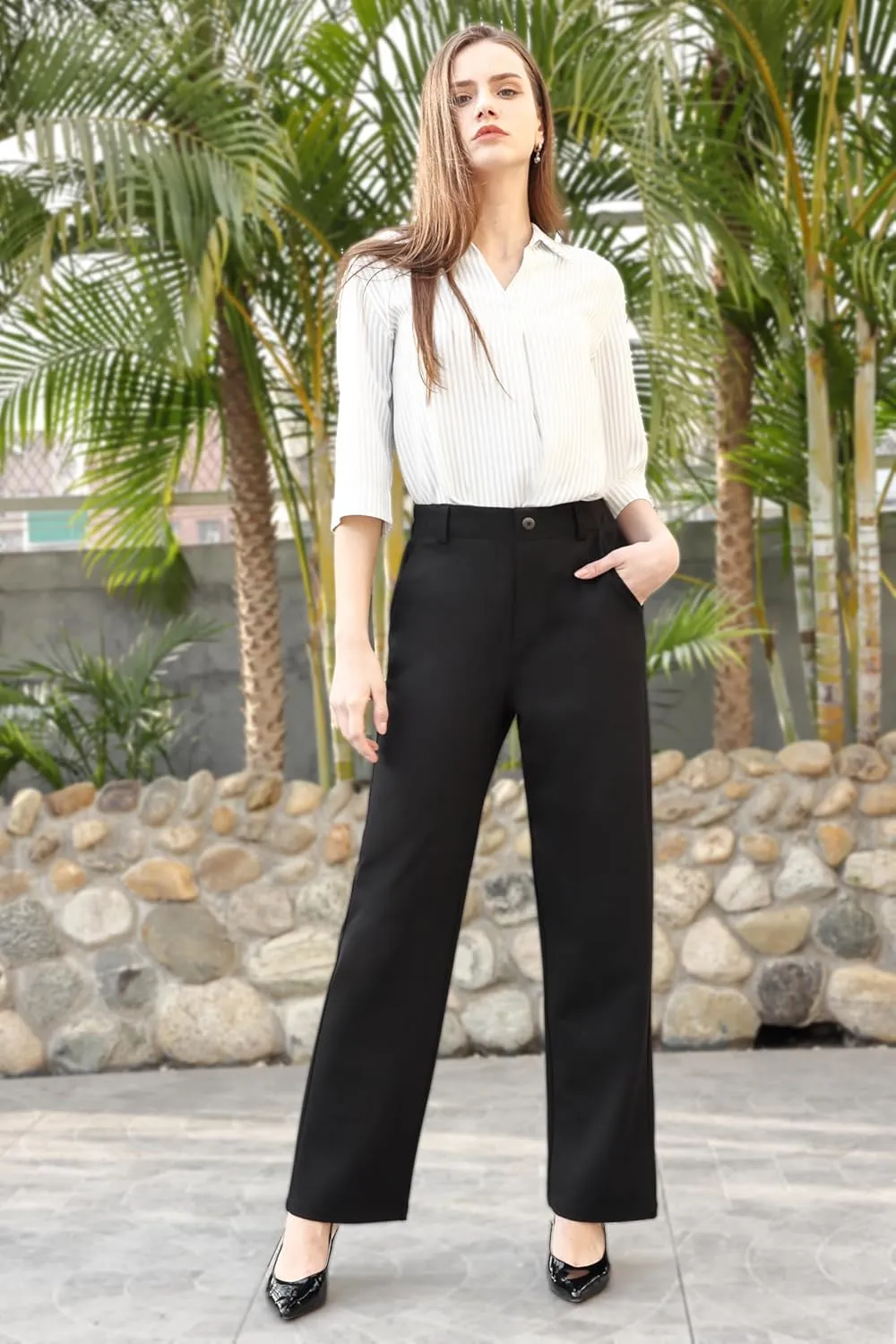 Women's Dress Pants Work High Waisted Trousers Business Casual Straight Leg Slacks 30"