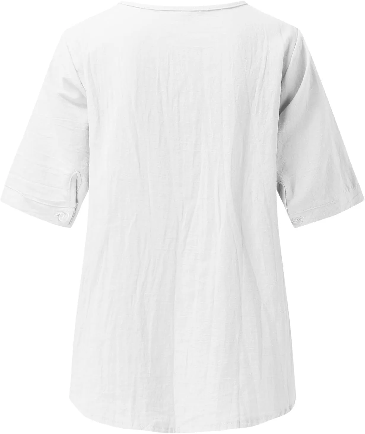 Women's Embroidered Blouse Cotton Linen Short Sleeve Peasant Boho Tunic Tops Casual Notch V Neck Loose Fit T-Shirts
