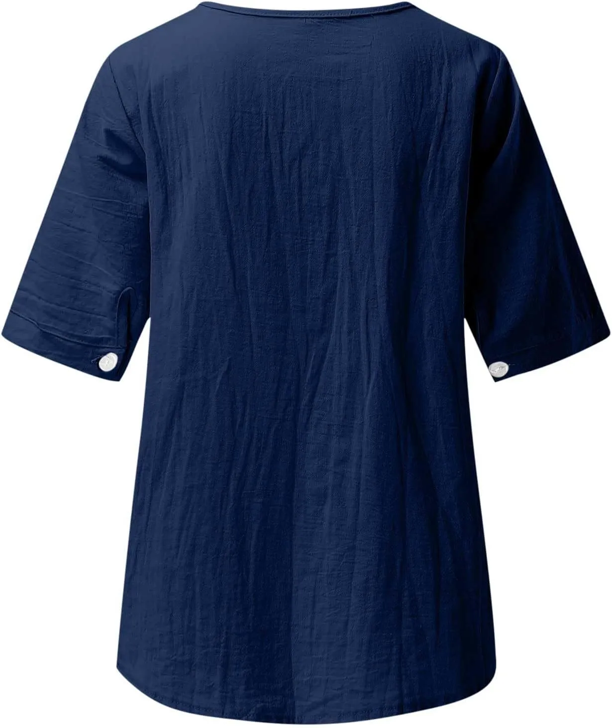 Women's Embroidered Blouse Cotton Linen Short Sleeve Peasant Boho Tunic Tops Casual Notch V Neck Loose Fit T-Shirts