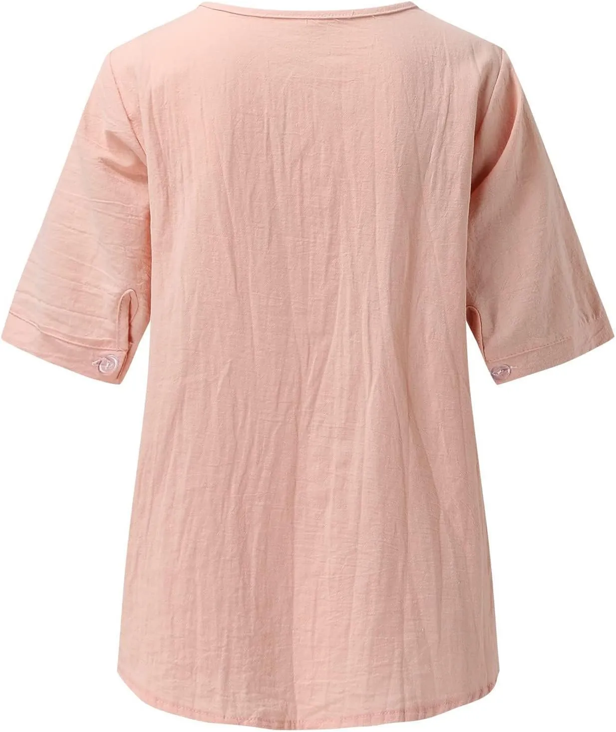 Women's Embroidered Blouses Cotton Linen Short Sleeve Peasant Boho Tunic Tops Casual Notch V Neck Loose Fit T-Shirt