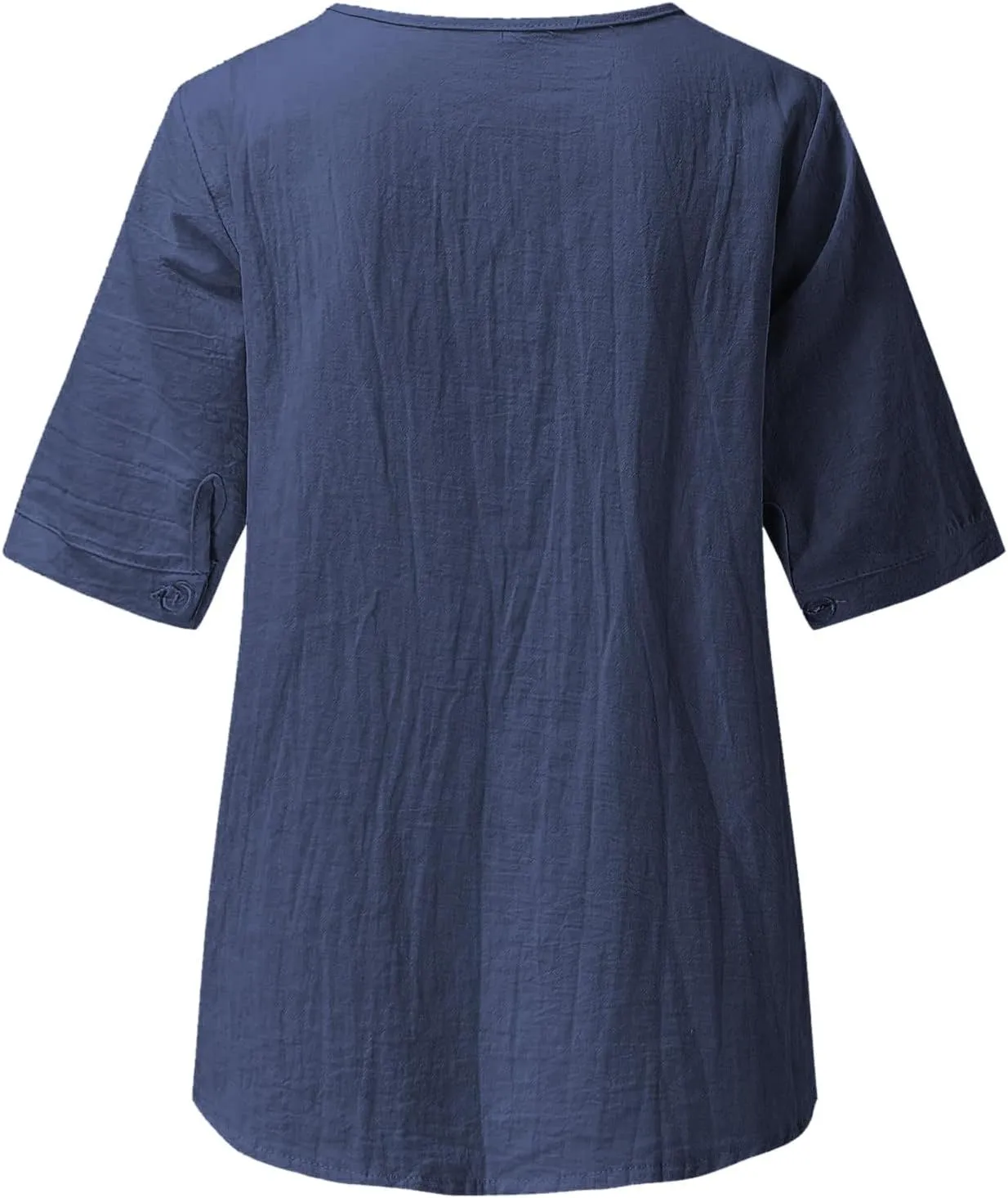 Women's Embroidered Blouses Cotton Linen Short Sleeve Peasant Boho Tunic Tops Casual Notch V Neck Loose Fit T-Shirt