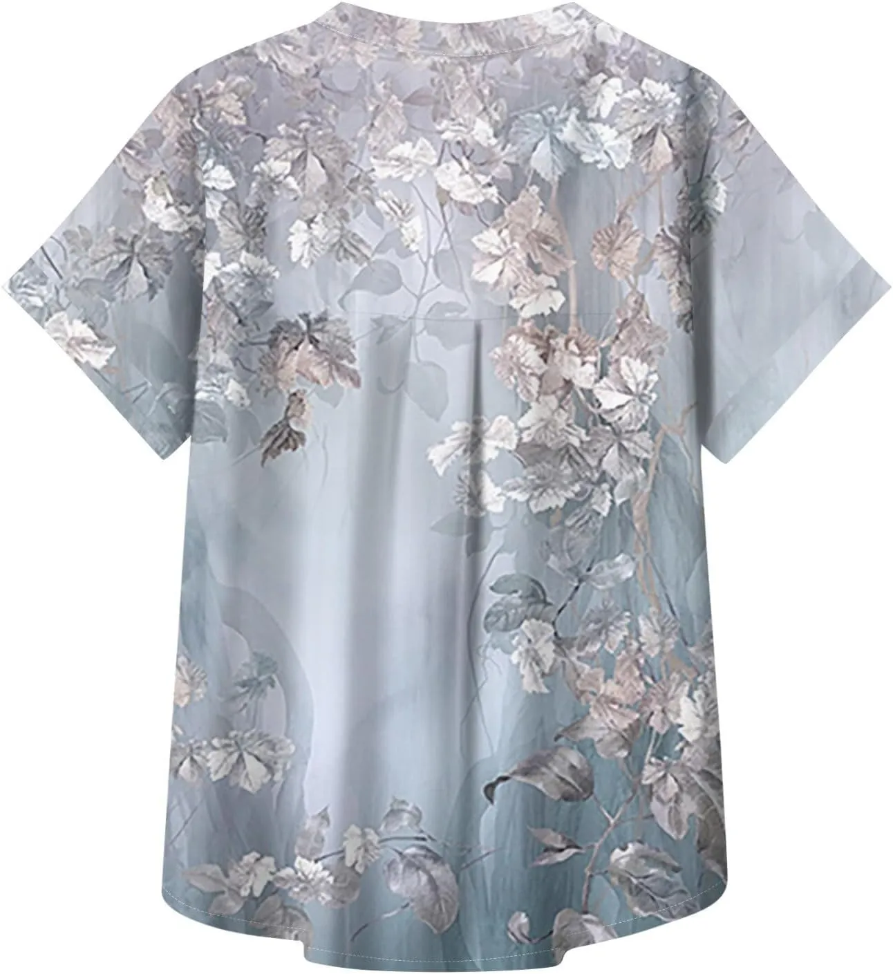 Womens Linen Blouses Floral Short Sleeve Collared Shirts Oversized Button Down V Neck Casual Work Tops