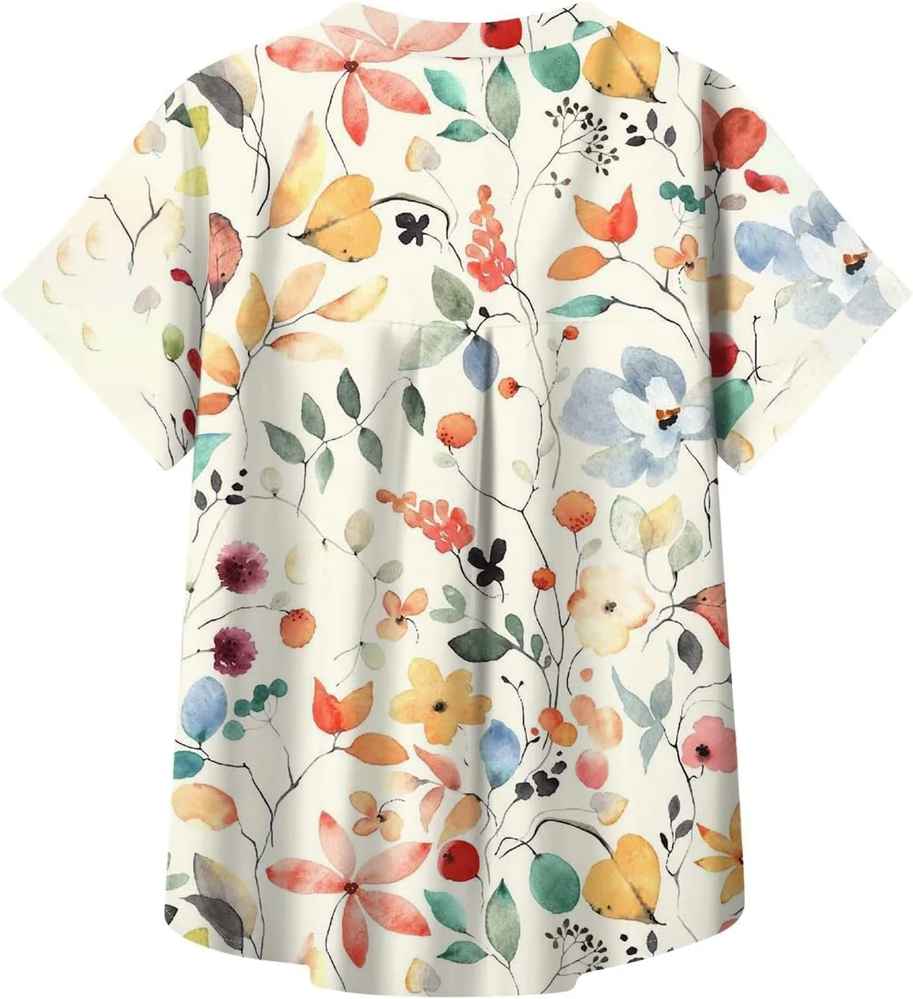 Womens Linen Blouses Floral Short Sleeve Collared Shirts Oversized Button Down V Neck Casual Work Tops