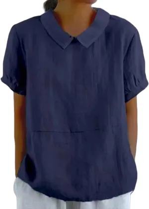 Women's Linen Clothes 2025 Short Sleeve Summer Tops Casual Lightweight Collared Shirts for Work Blouse Vintage