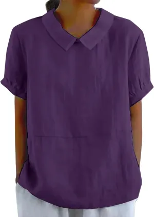Women's Linen Clothes 2025 Short Sleeve Summer Tops Casual Lightweight Collared Shirts for Work Blouse Vintage