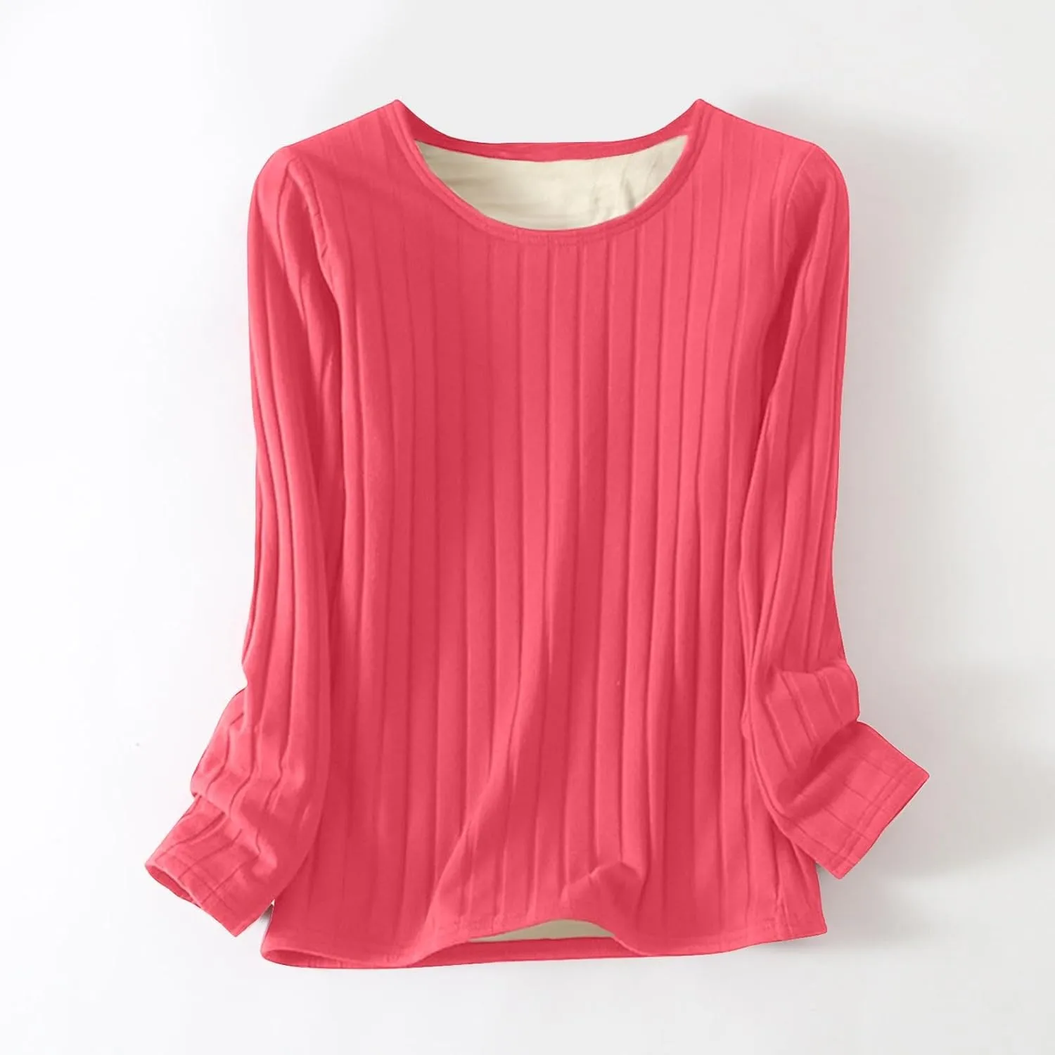 Women's Long Sleeve Thermal Pullover Winter Warm Crewneck Shirts Fleece Lined Pajamas Tops Soft Fuzzy Loungewear