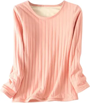 Women's Long Sleeve Thermal Pullover Winter Warm Crewneck Shirts Fleece Lined Pajamas Tops Soft Fuzzy Loungewear
