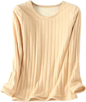 Women's Long Sleeve Thermal Pullover Winter Warm Crewneck Shirts Fleece Lined Pajamas Tops Soft Fuzzy Loungewear