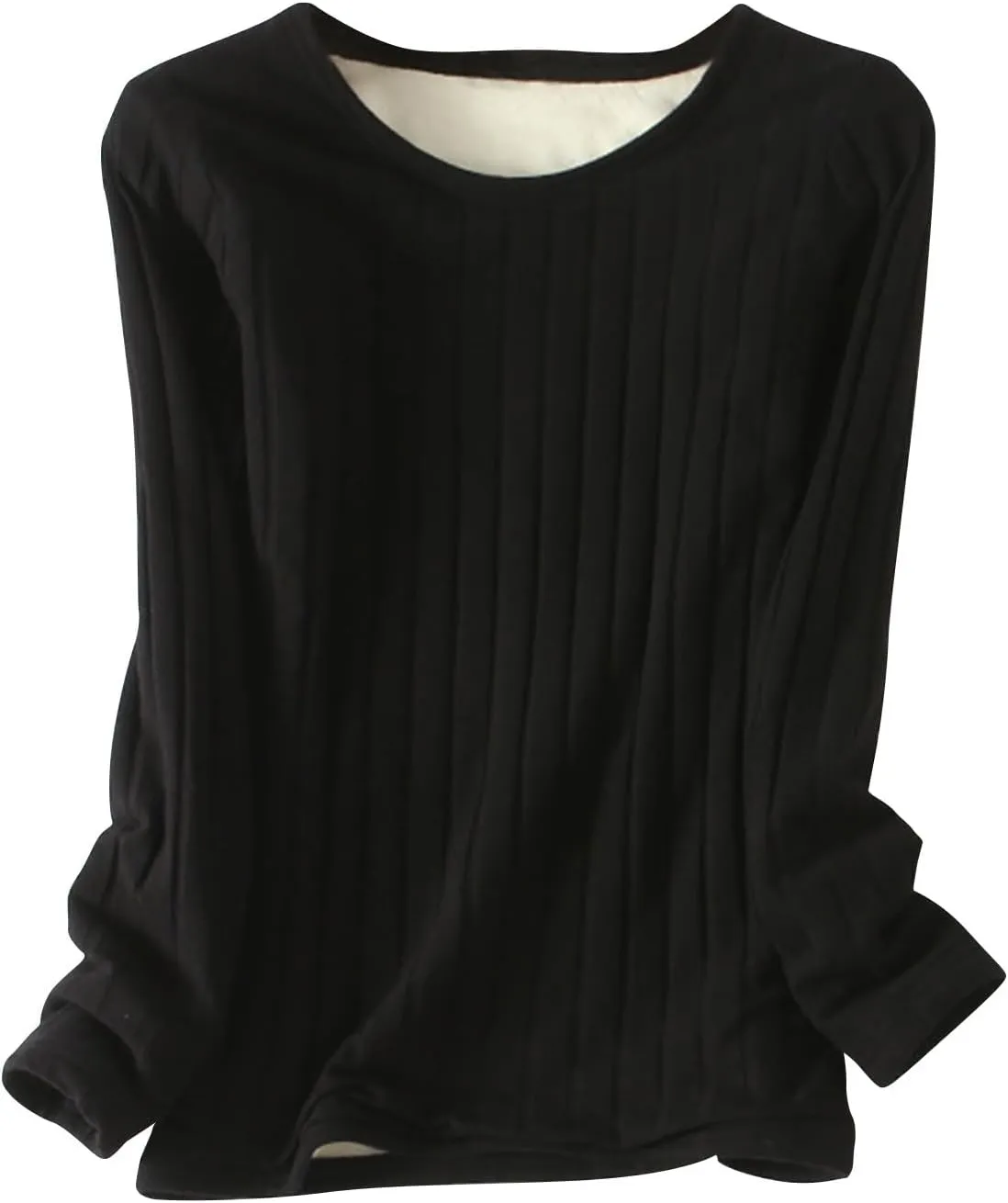 Women's Long Sleeve Thermal Pullover Winter Warm Crewneck Shirts Fleece Lined Pajamas Tops Soft Fuzzy Loungewear