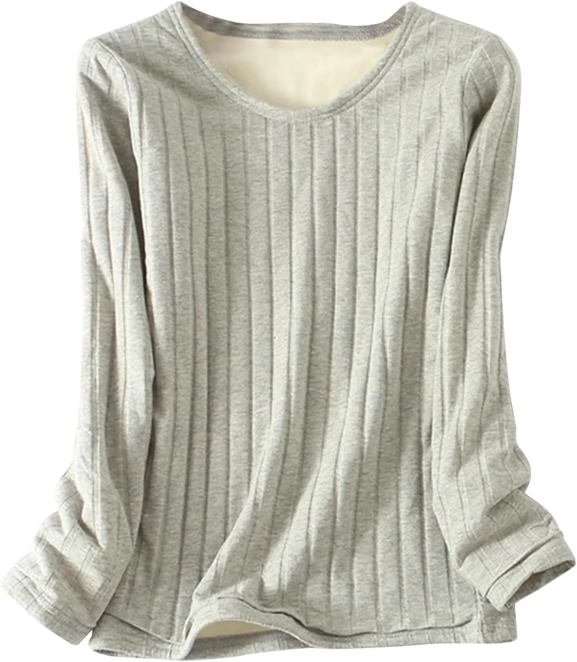Women's Long Sleeve Thermal Pullover Winter Warm Crewneck Shirts Fleece Lined Pajamas Tops Soft Fuzzy Loungewear