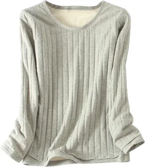 Women's Long Sleeve Thermal Pullover Winter Warm Crewneck Shirts Fleece Lined Pajamas Tops Soft Fuzzy Loungewear
