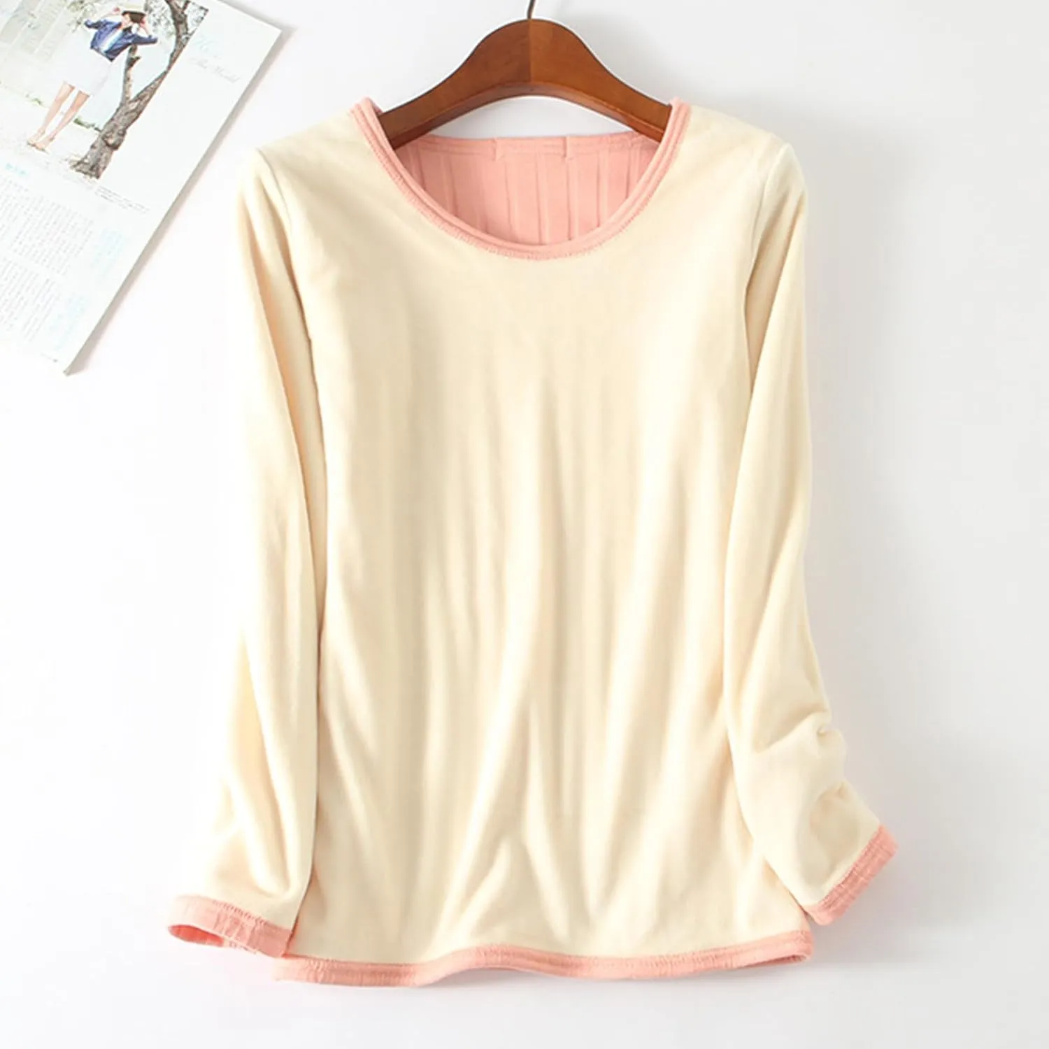 Women's Long Sleeve Thermal Pullover Winter Warm Crewneck Shirts Fleece Lined Pajamas Tops Soft Fuzzy Loungewear