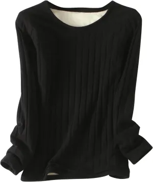 Women's Long Sleeve Thermal Pullover Winter Warm Crewneck Shirts Fleece Lined Pajamas Tops Soft Fuzzy Loungewear