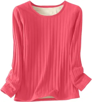 Women's Long Sleeve Thermal Pullover Winter Warm Crewneck Shirts Fleece Lined Pajamas Tops Soft Fuzzy Loungewear