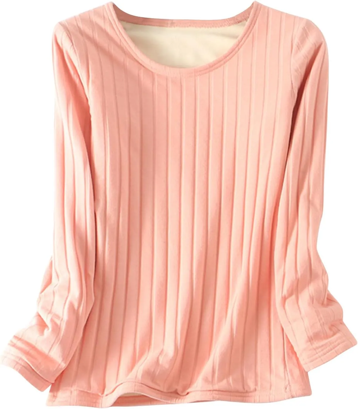 Women's Long Sleeve Thermal Pullover Winter Warm Crewneck Shirts Fleece Lined Pajamas Tops Soft Fuzzy Loungewear
