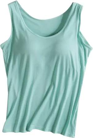Womens Modal Built-in Bra Padded with Chest Pads Camisole Yoga Tanks Tops Sports Yoga T-Shirt Comfort Underwear Shirt