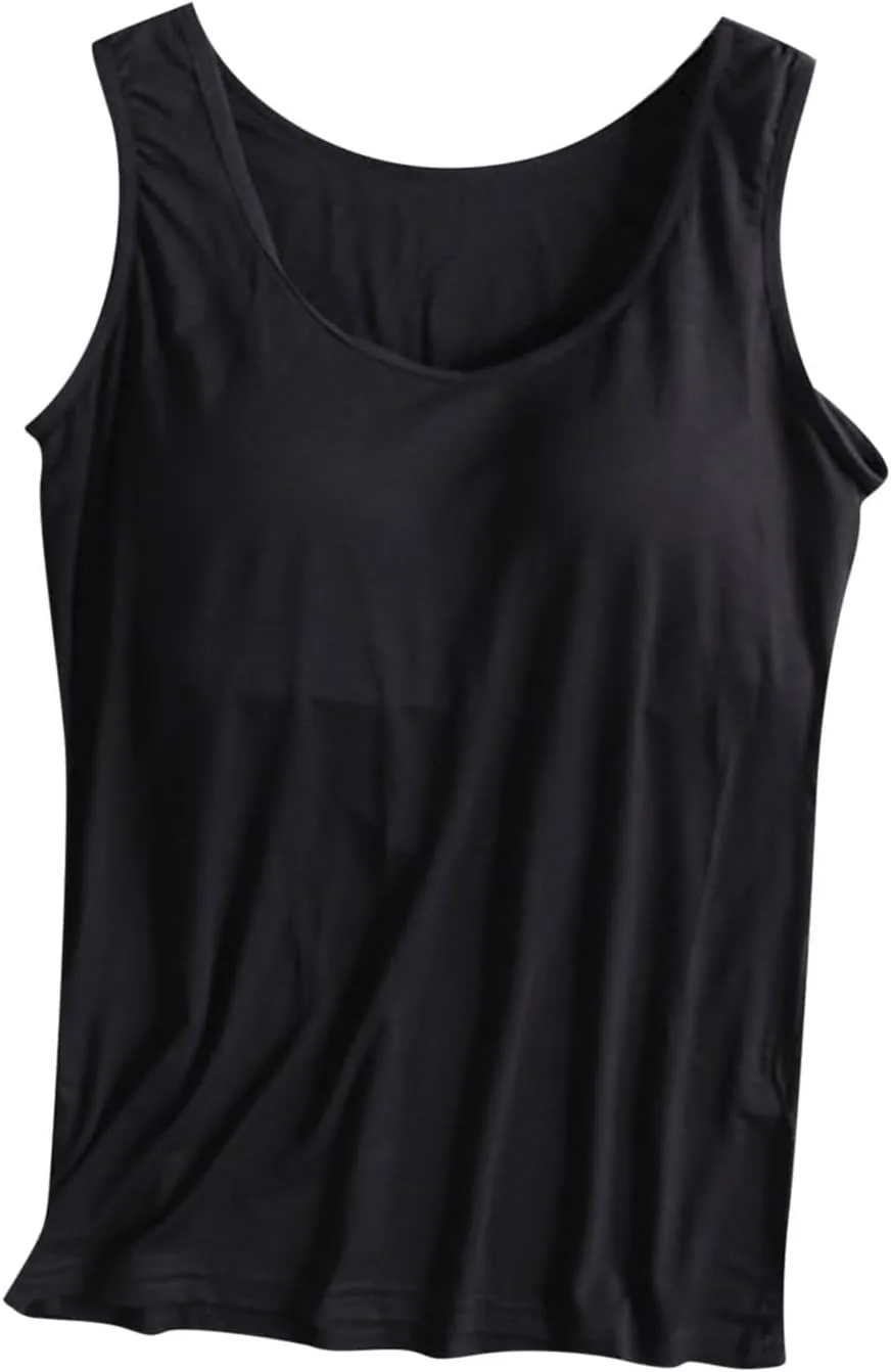 Womens Modal Built-in Bra Padded with Chest Pads Camisole Yoga Tanks Tops Sports Yoga T-Shirt Comfort Underwear Shirt