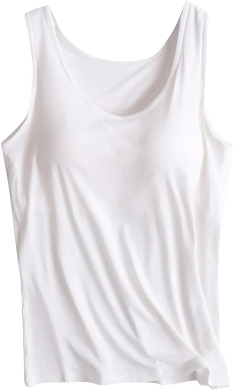 Womens Modal Built-in Bra Padded with Chest Pads Camisole Yoga Tanks Tops Sports Yoga T-Shirt Comfort Underwear Shirt