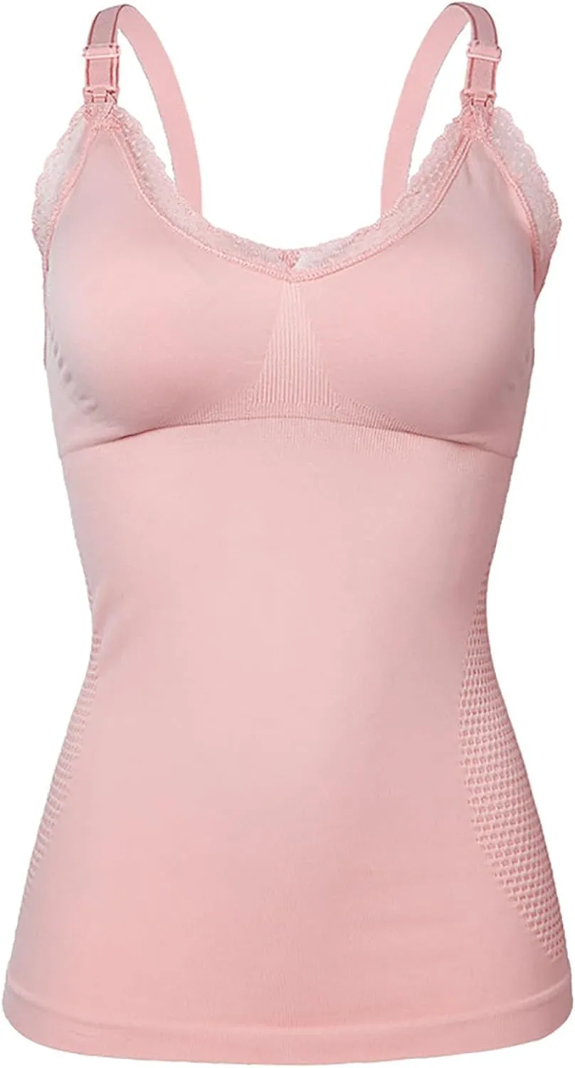 Womens Nursing Tank Tops Built in Bra for Breastfeeding Maternity Camisole Brasieres Breathable Cami Tank Top
