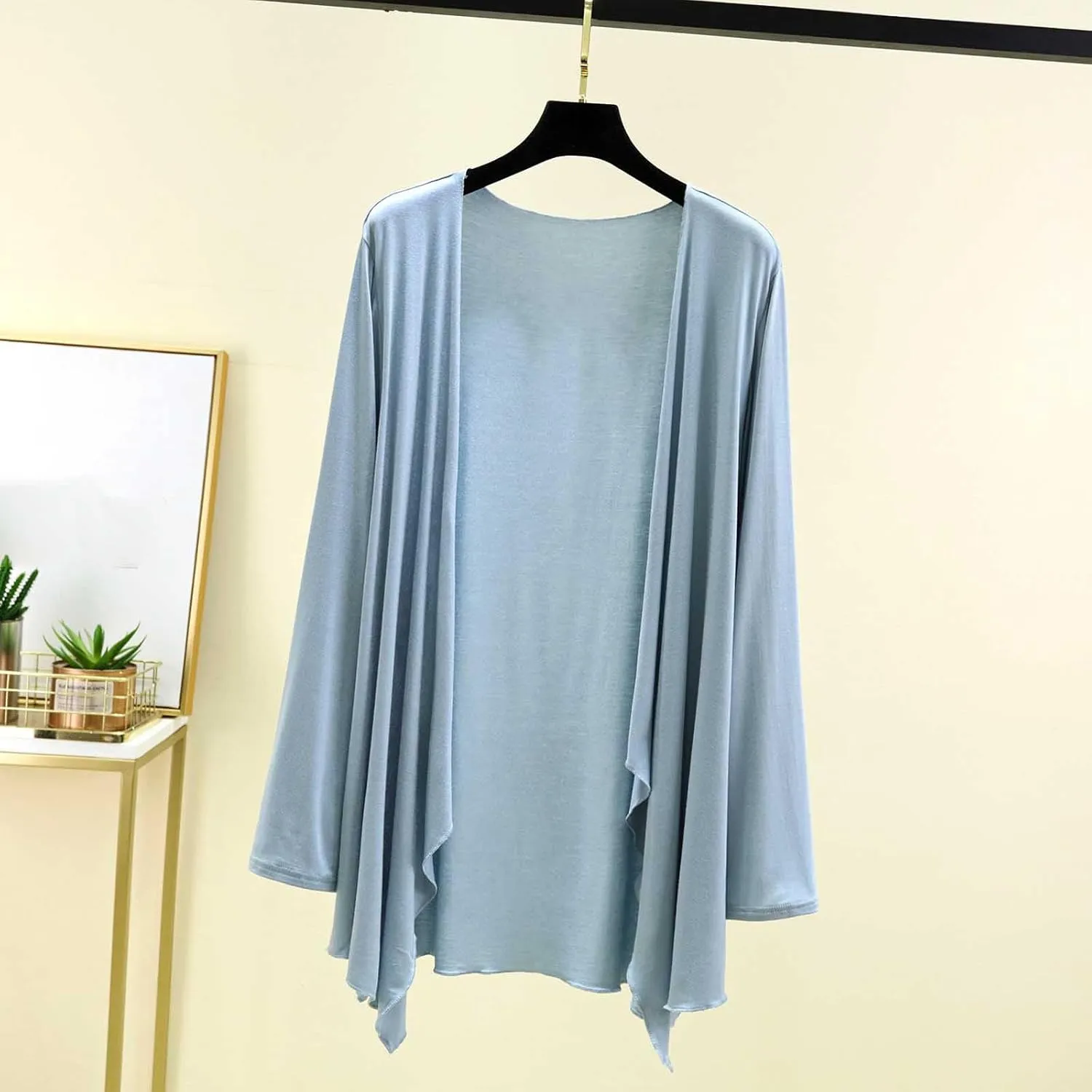 Women's Open Front Lightweight Cardigan Long Sleeve Coverup Draped Loose Flowy Beach Vacation Coat Summer Loungewear