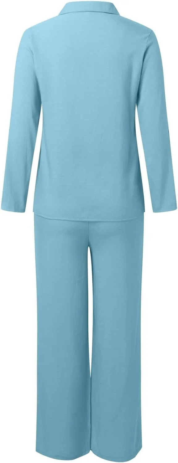 Womens Pajama Sets Baggy Loungewear Sets Holiday Long Sleeve Loungewear Fancy Night Wear Cozy Pajama Outfits
