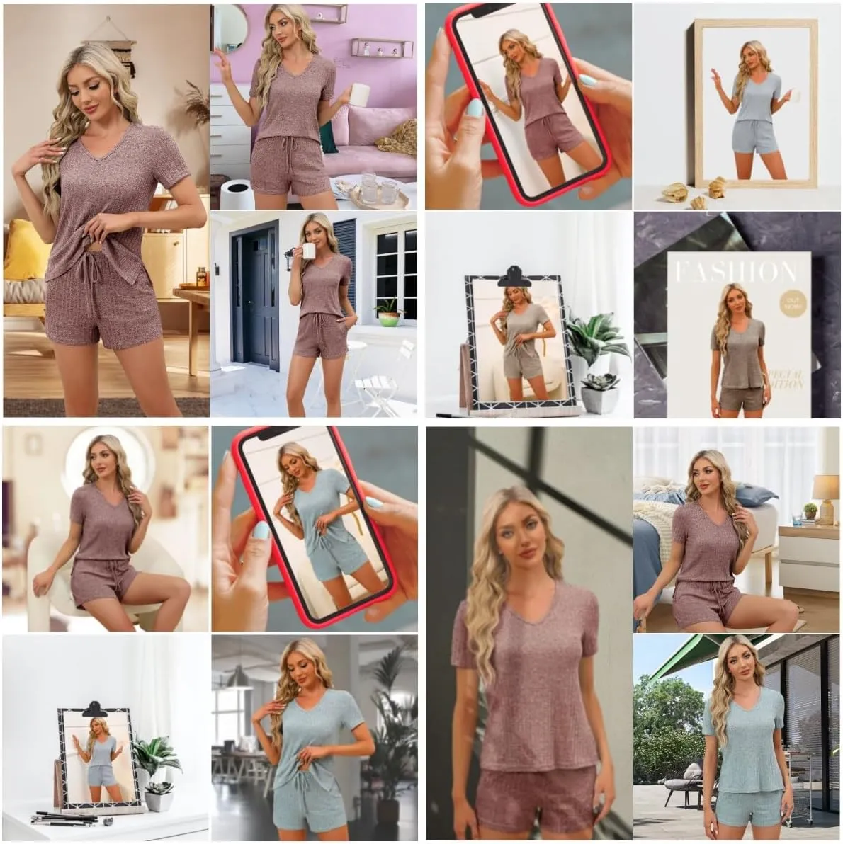 Women's Pajamas Sets Ribbed Knit Lounge Set Loungewear Top and Shorts 2 Piece Outfits S-XXL