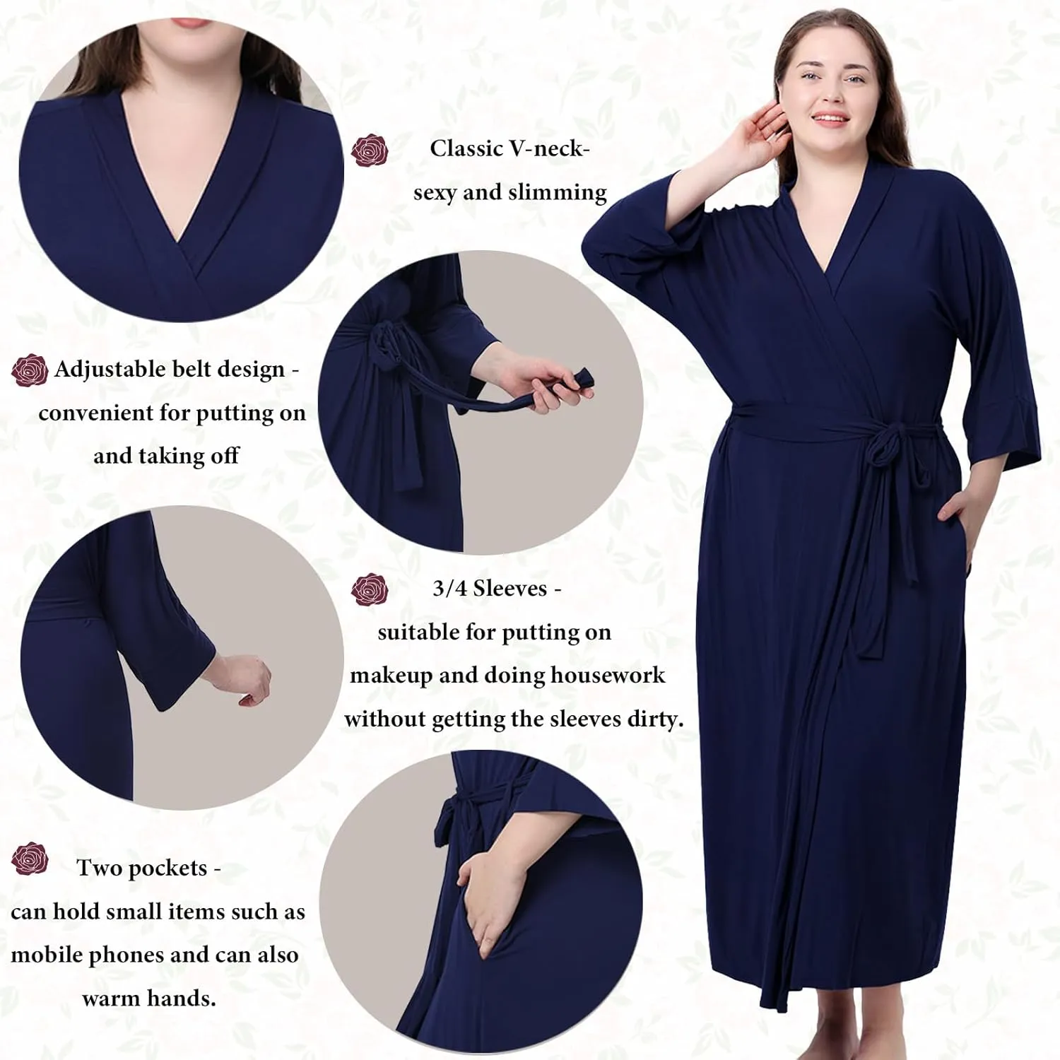 Women’s Plus Size Long Robe, Plus Size Kimono Robe Women's Lightweight Plus Size Robe Women’s Soft Sleepwear Loungewear