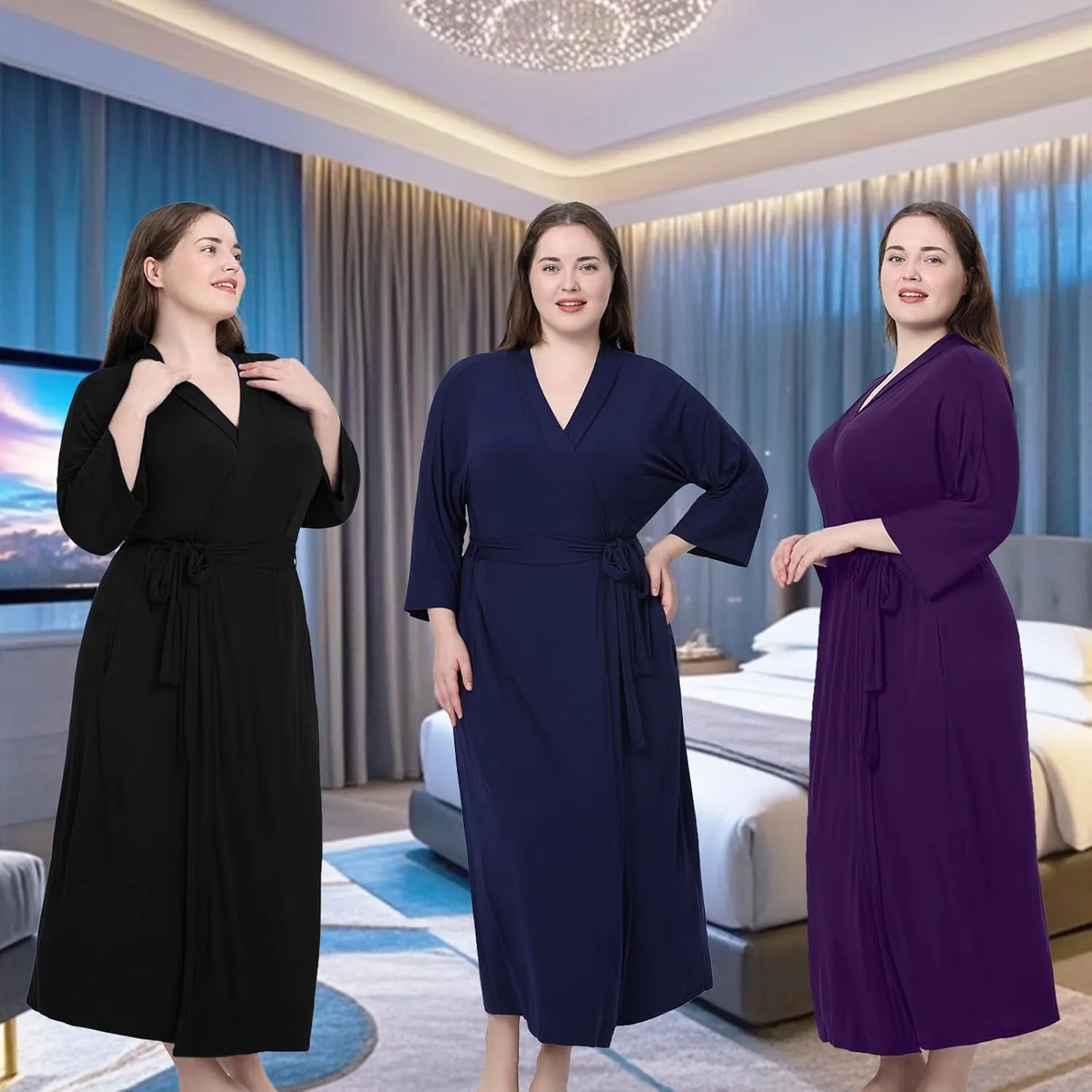 Women’s Plus Size Long Robe, Plus Size Kimono Robe Women's Lightweight Plus Size Robe Women’s Soft Sleepwear Loungewear