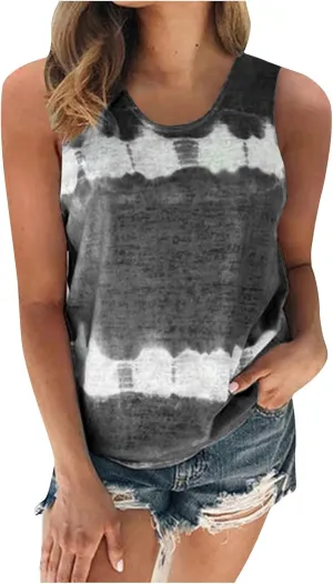 Womens Plus Size Tank Tops Trendy Color Block Sleeveless Shirts Summer Crew Neck Casual Loose Fit Tops Work Blouses