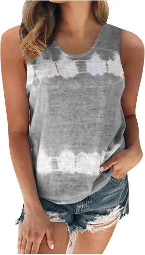 Womens Plus Size Tank Tops Trendy Color Block Sleeveless Shirts Summer Crew Neck Casual Loose Fit Tops Work Blouses