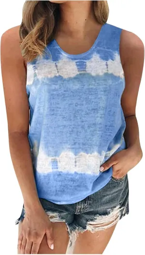 Womens Plus Size Tank Tops Trendy Color Block Sleeveless Shirts Summer Crew Neck Casual Loose Fit Tops Work Blouses