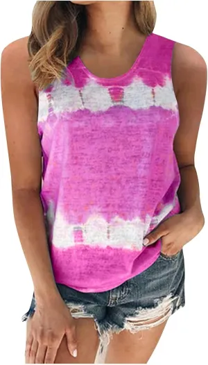 Womens Plus Size Tank Tops Trendy Color Block Sleeveless Shirts Summer Crew Neck Casual Loose Fit Tops Work Blouses