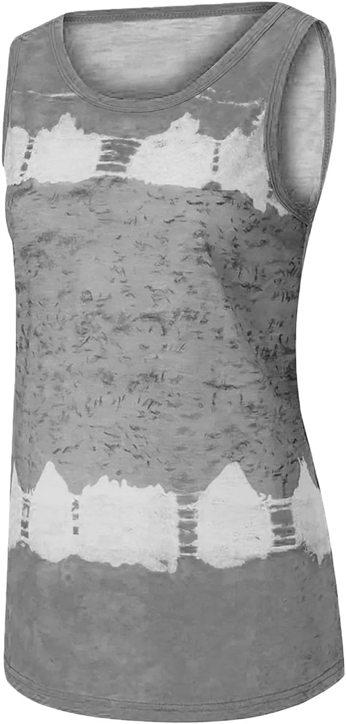Womens Plus Size Tank Tops Trendy Color Block Sleeveless Shirts Summer Crew Neck Casual Loose Fit Tops Work Blouses