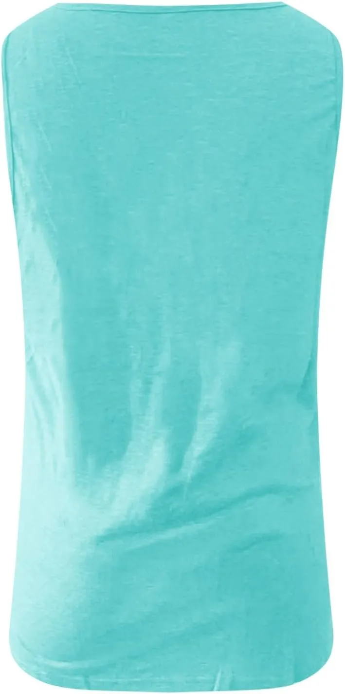 Womens Plus Size Tank Tops U Neck Tanks Summer Sleeveless Henley T-Shirts Tops Casual Button Down Tunics Shirts