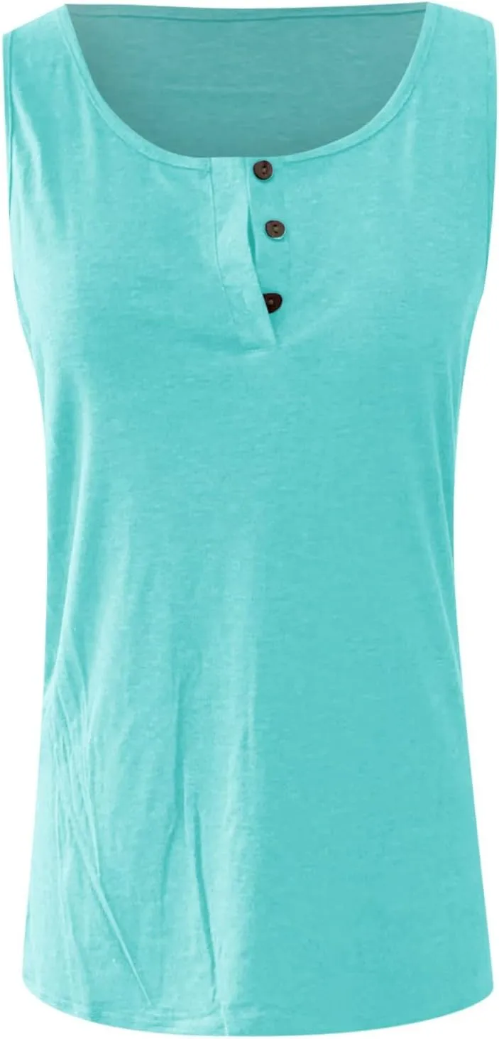 Womens Plus Size Tank Tops U Neck Tanks Summer Sleeveless Henley T-Shirts Tops Casual Button Down Tunics Shirts