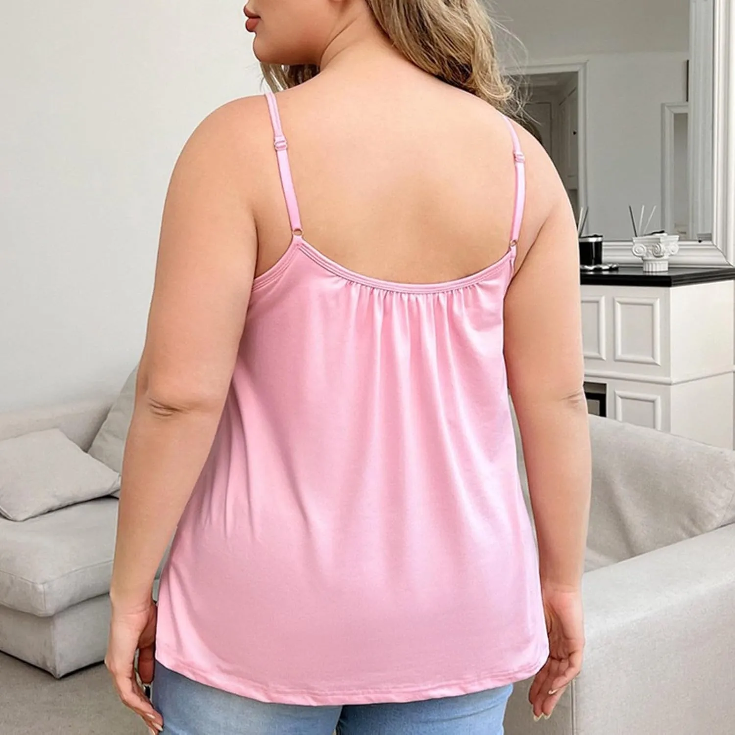 Women's Plus Size Tank Tops with Built in Bras Front Pleated U Neck Comfy Soft Laryered Shirts Comfy Undershirt