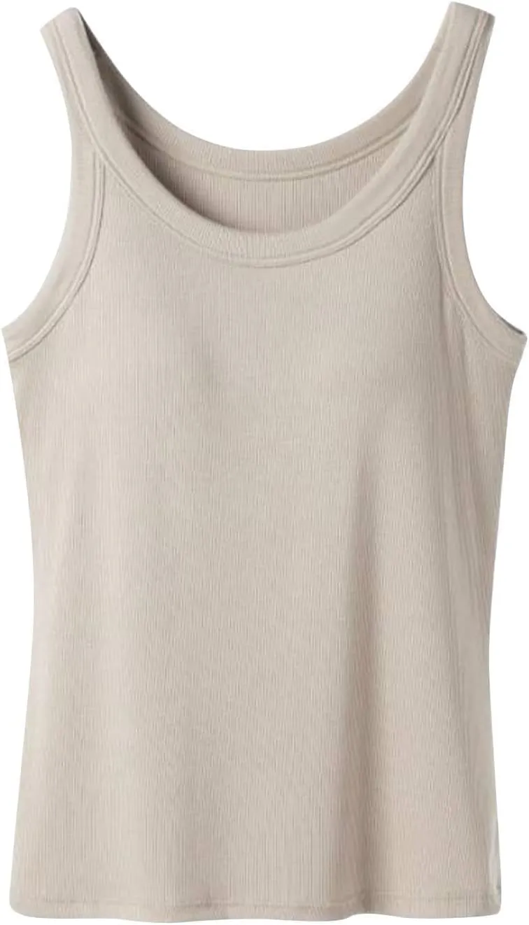Women's Ribbed Tank Tops with Built in Bra Summer Casual Sleeveless Fitted Camisoles Padded Workout Athletic Tshirts