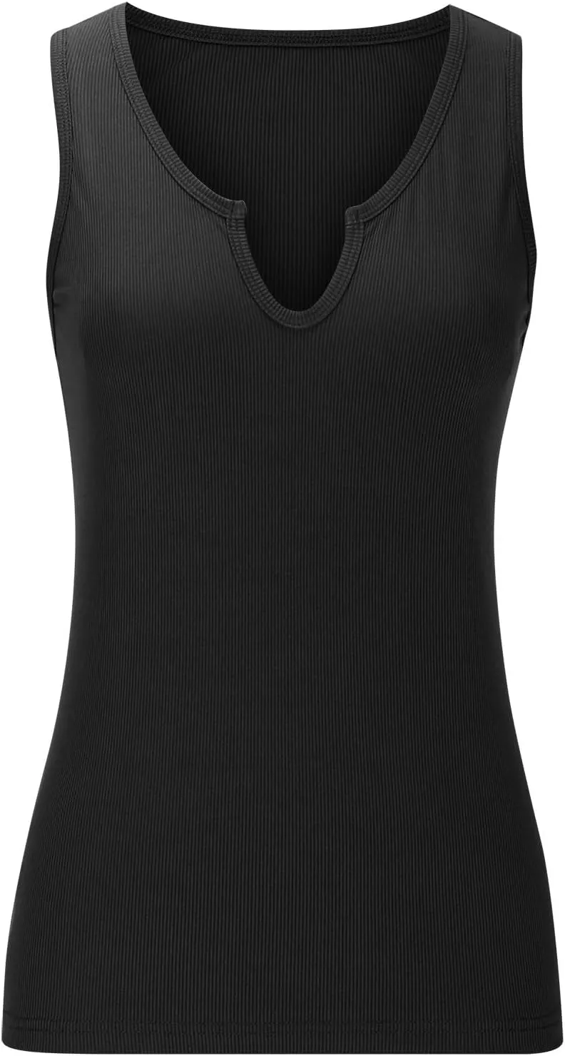 Women's Ribbed V Neck Tank Tops Summer Workout Sleeveless T Shirts Sexy Slim Fitted Basic Tee Top Undershirt Tanks
