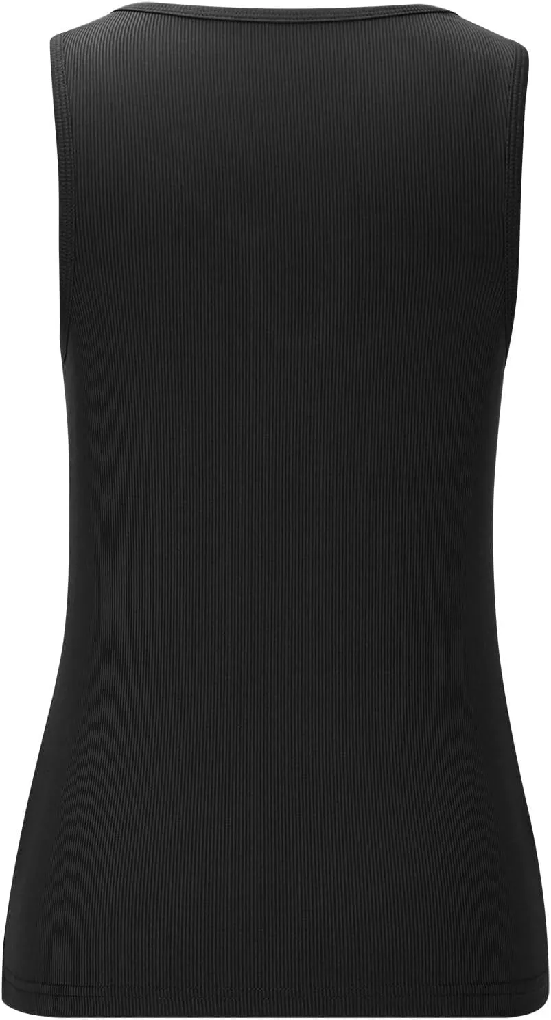 Women's Ribbed V Neck Tank Tops Summer Workout Sleeveless T Shirts Sexy Slim Fitted Basic Tee Top Undershirt Tanks