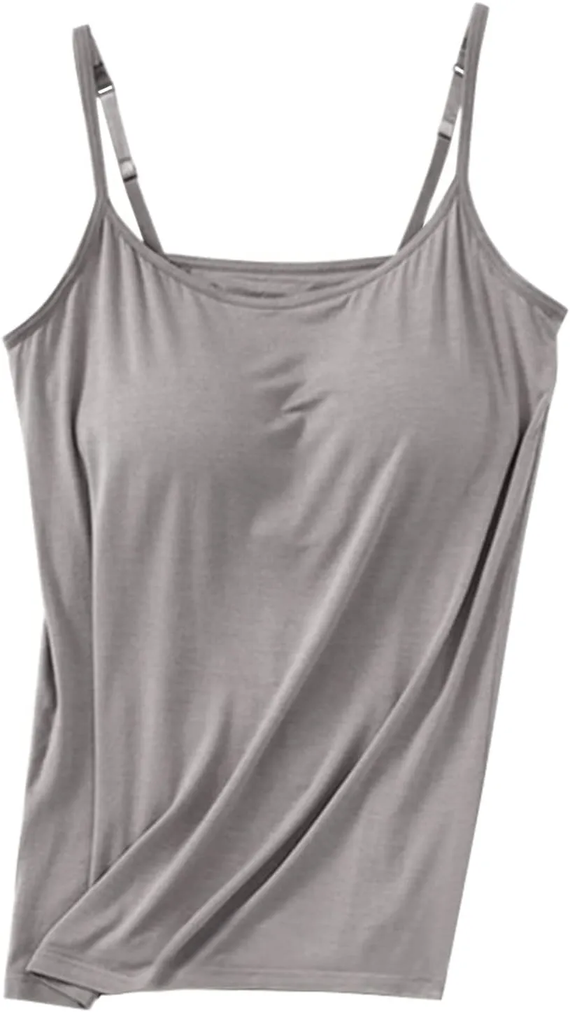Women's Seamless Adjustable Camisole Built in Shelf Bra Plus Size Cotton Sexy Layering Undershirts Soft Casual Tops