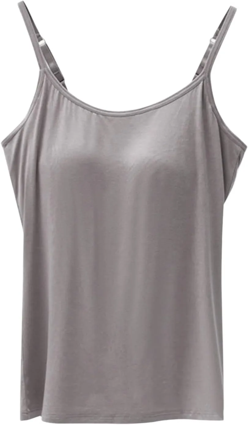 Women's Seamless Adjustable Camisole Built in Shelf Bra Plus Size Cotton Sexy Layering Undershirts Soft Casual Tops