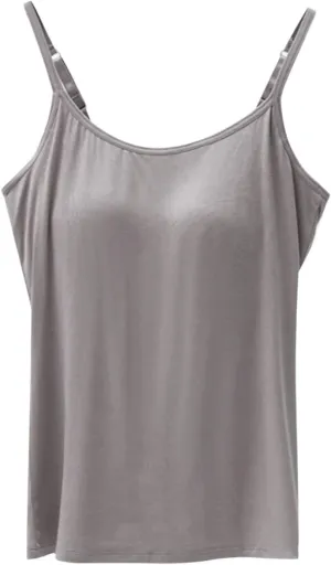 Women's Seamless Adjustable Camisole Built in Shelf Bra Plus Size Cotton Sexy Layering Undershirts Soft Casual Tops