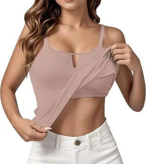 Women's Shelf Bra Camisole Tops Adjustable Spaghetti Strap Basic Cami Key Hole Yoga Shirts Tank Cotton Undershirts