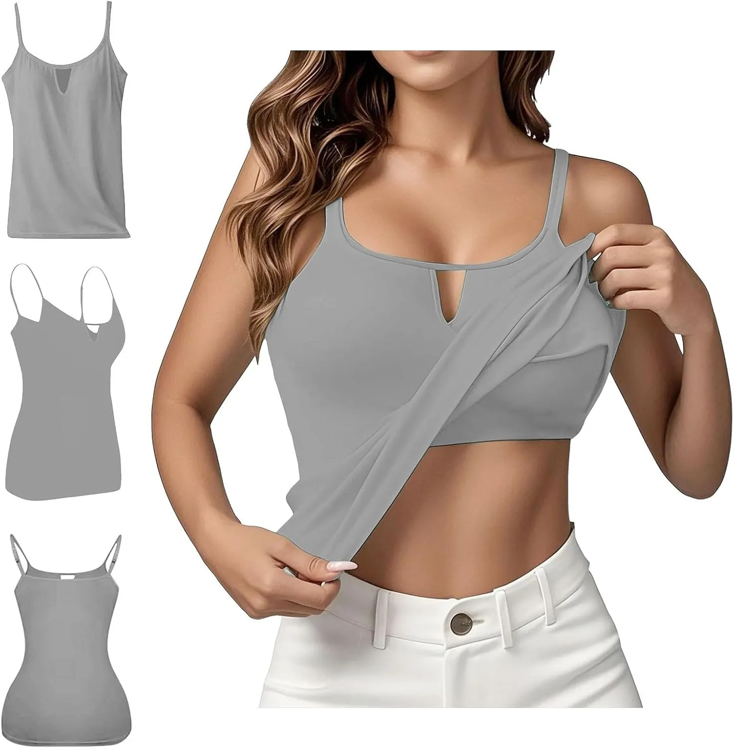 Women's Shelf Bra Camisole Tops Adjustable Spaghetti Strap Basic Cami Key Hole Yoga Shirts Tank Cotton Undershirts