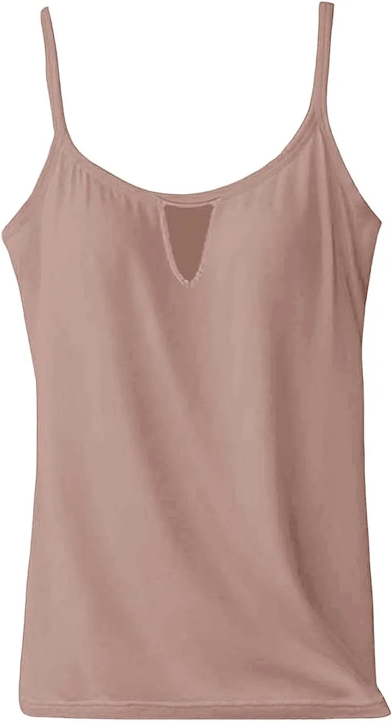 Women's Shelf Bra Camisole Tops Adjustable Spaghetti Strap Basic Cami Key Hole Yoga Shirts Tank Cotton Undershirts