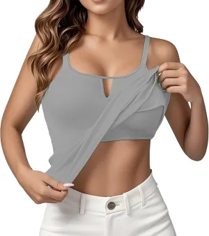 Women's Shelf Bra Camisole Tops Adjustable Spaghetti Strap Basic Cami Key Hole Yoga Shirts Tank Cotton Undershirts