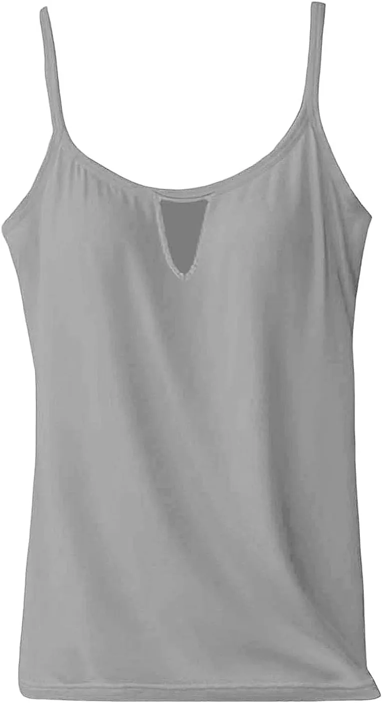 Women's Shelf Bra Camisole Tops Adjustable Spaghetti Strap Basic Cami Key Hole Yoga Shirts Tank Cotton Undershirts
