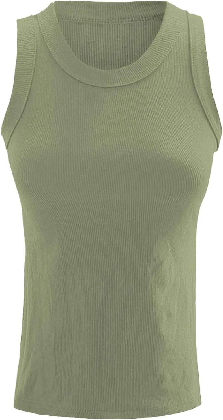 Womens Shelf Bra Tank Tops Solid Color Workout Camis Yoga Shirt Casual Y2K Fitness Spring Summer Cotton Undershirt