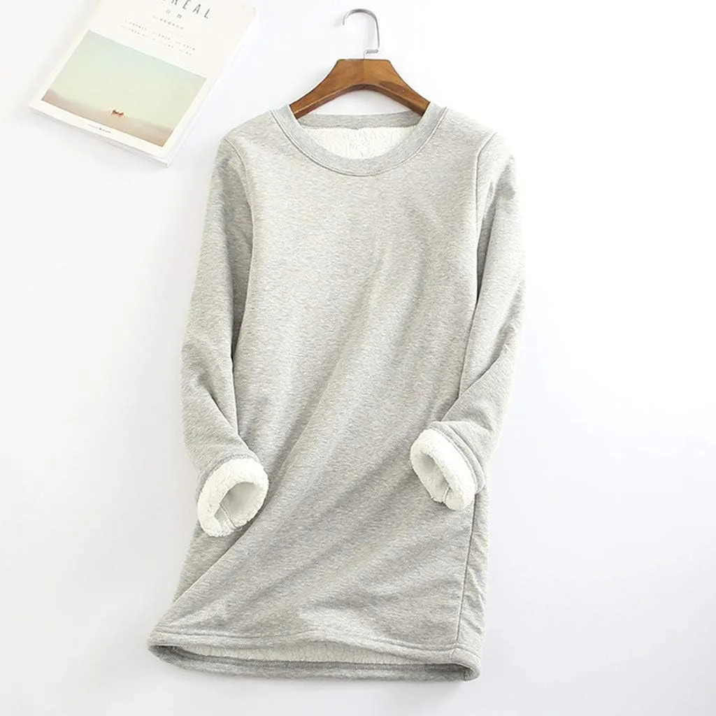 Women's Sherpa Lined Pullover Fleece Crewneck Sweatshirts Cute Winter Warm Fuzzy Sweaters Casual Loungewear